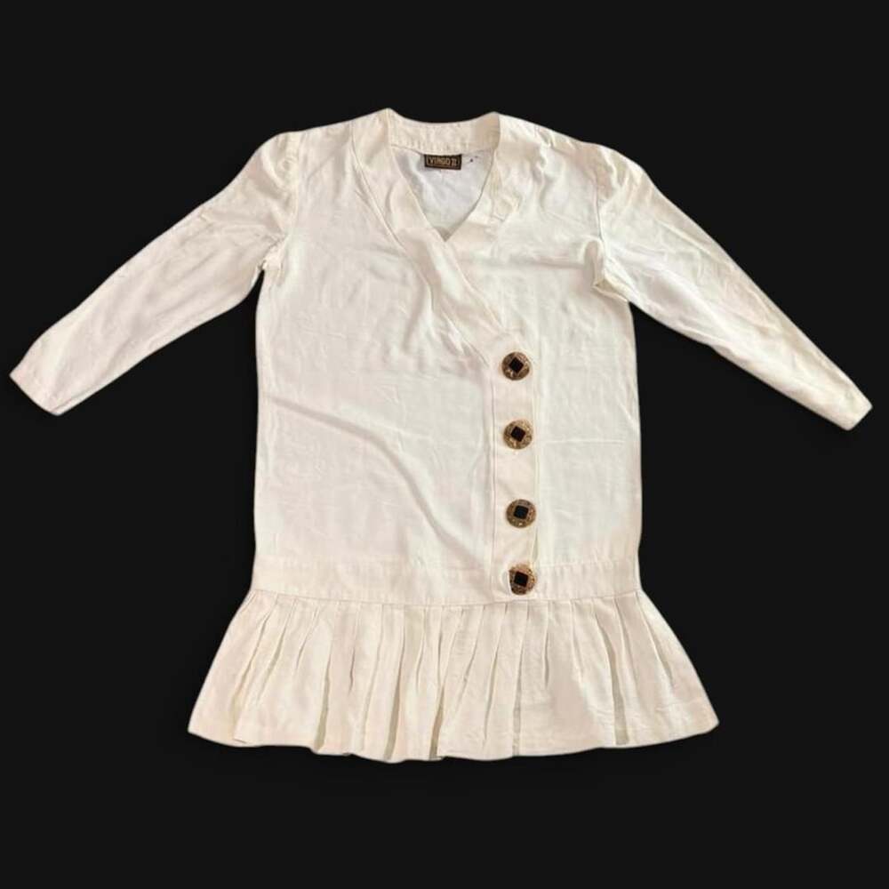 Virgo II Vintage Mini Dress Size 8 Cream Rayon Blend Ornate Buttons